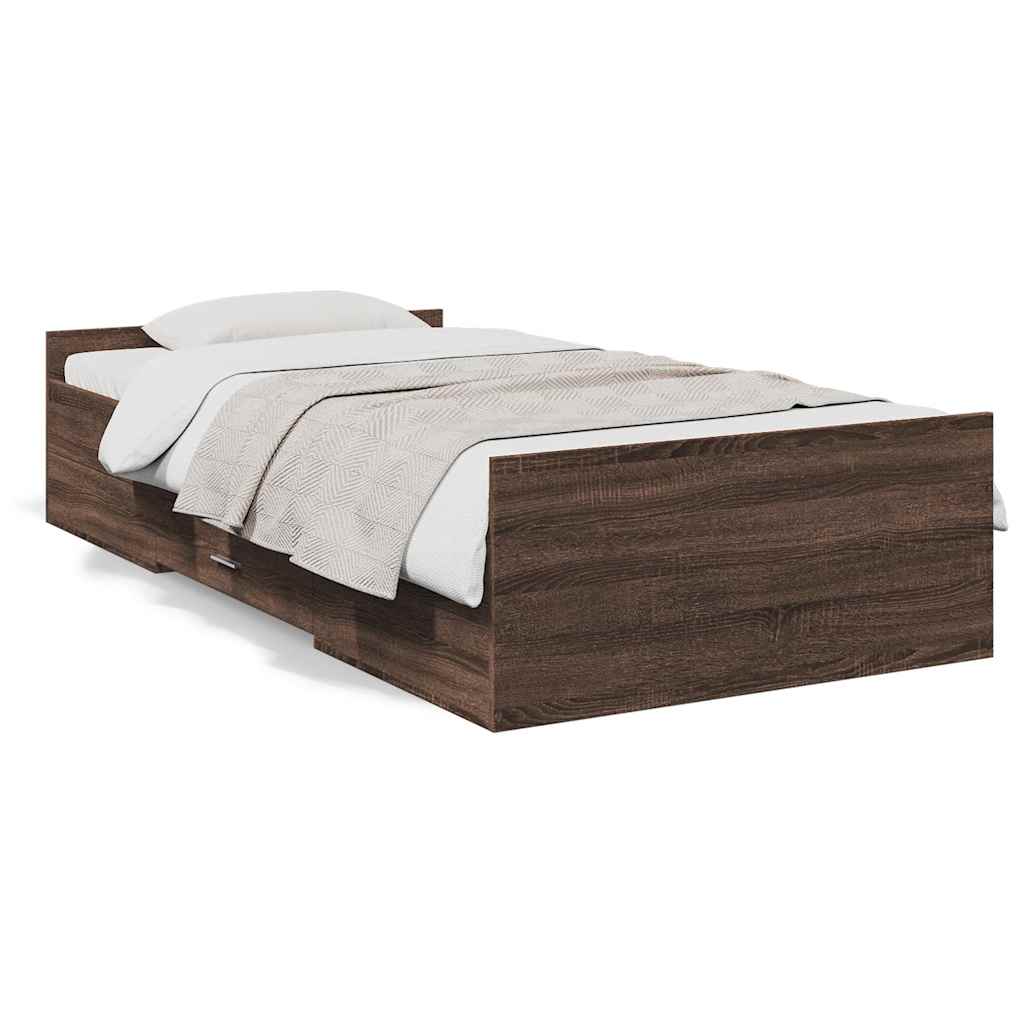 Bed Frame with Drawers Brown Oak Effect 75 X 190 Cm