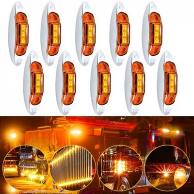 10Pcs 3-LED Amber Side Marker Lights Lamp Clearance Car Truck Trailer Chrome EV