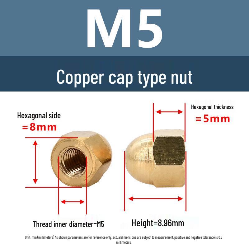 Yigu Brass Hexagonal Cap Nuts and Screws - M3, M4, M5 Decorative Ball Head