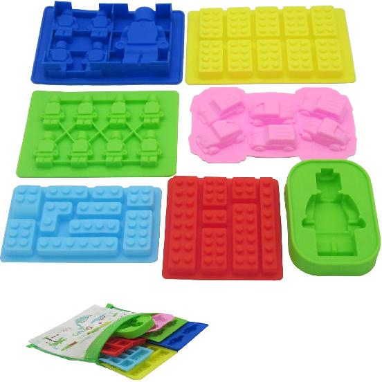 Chocolate Candy Silicone Mold, Building Blocks Ice Tray, Robots and Cars Fondant Mold with Children Party Drawstring Gift Bag-Easy to Use and Clean
