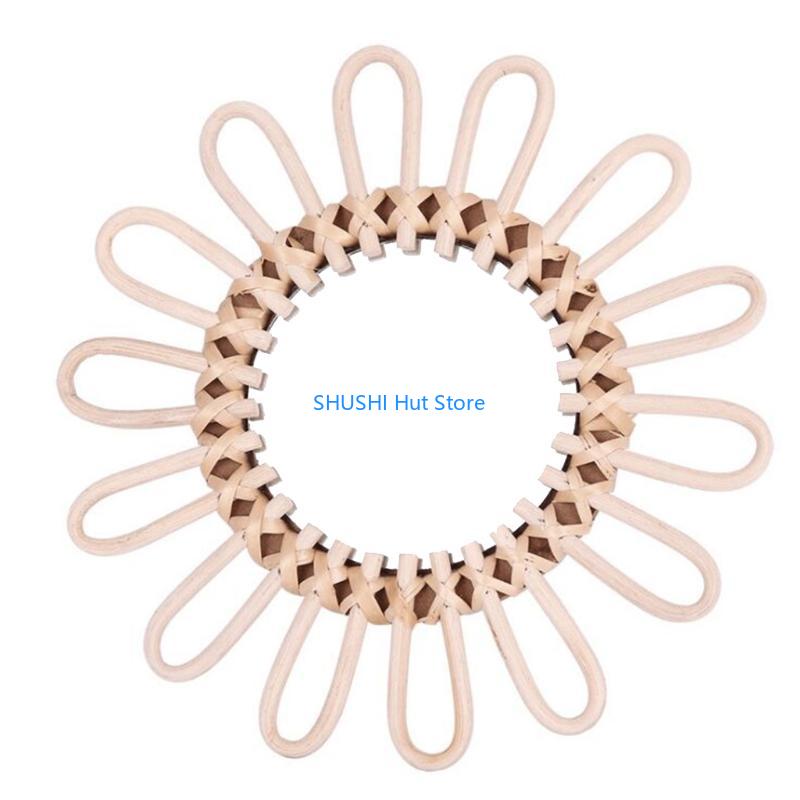 Flower Decorative Mirror Rattan Innovative Art Round Wall Makeup Mirrors D57B