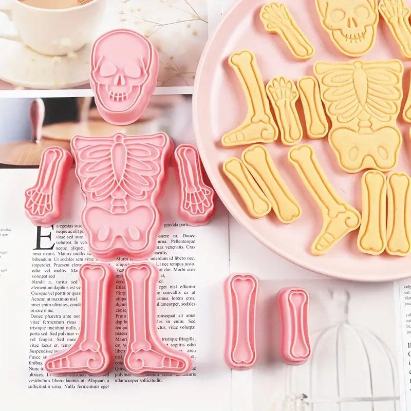 8 ks Kreslený tvar lidské kosti vykrajovátko na sušenky Halloweenová skládačka Fondánová forma na sušenky Tvar těla Lebka Integrované zábavné vykrajovátko na sušenky