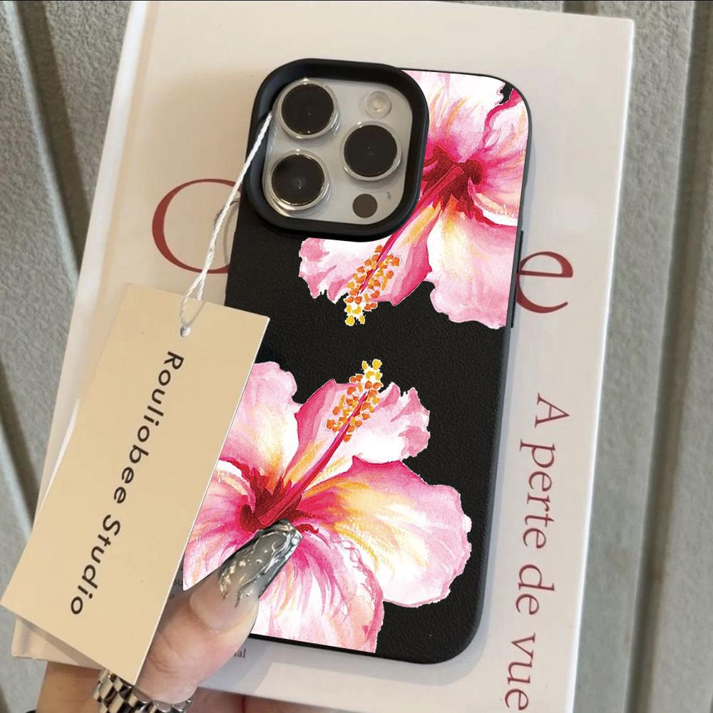 HOT Luxury Hibiscus Flower Lemon Lichee leather pattern Phone Case For iPhone 17 16 15 14 13 12 11 Air Pro Max Plus X XR XSMax