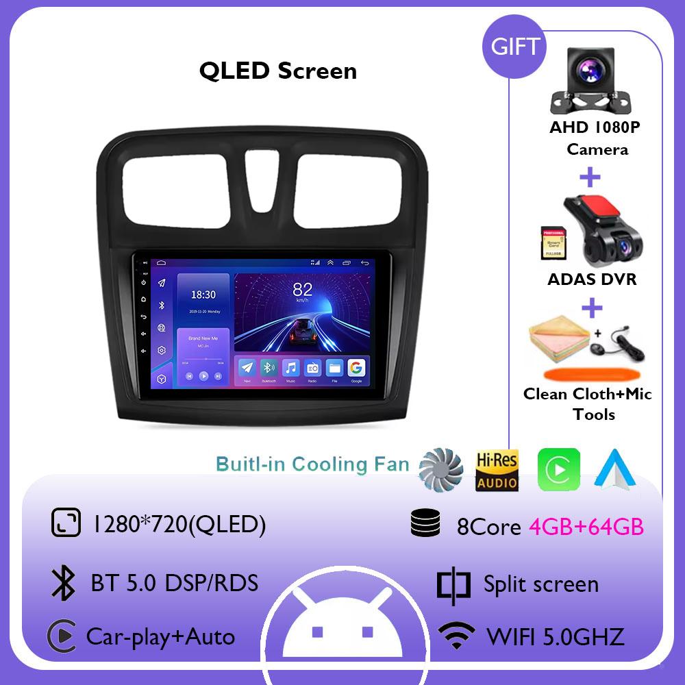 Android 14 Wireless Carplay Auto Car Radio Multimedia Player for Renault Logan 2 Sandero 2 2012 - 2019 GPS Stereo Head Unit