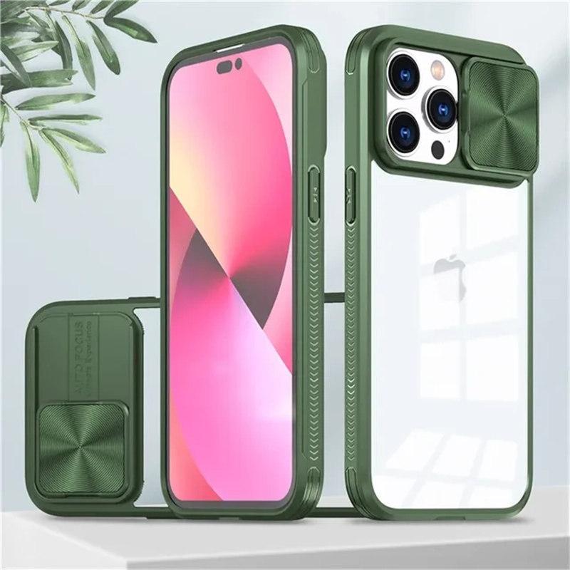 Slide Camera Lens Protection Phone Case For iPhone15 14 12 11 13 Pro Max XS Max XR X Soft Liquid Silicone Shockproof Clear Cover