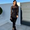 Autumn New Black Sexy Club Lace Dress Women Fashion Slim Fit Elegant Loose Vintage Casual Dress Woman High Waist Round Neck Party Long Dresses 25244