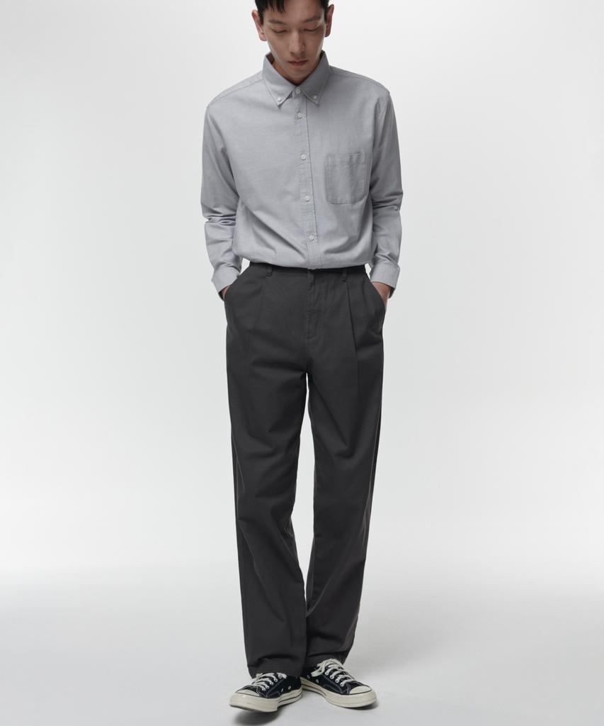 MUSINSA STANDARD One-Pleat Regular Fit Chino Pants [Dark Gray]