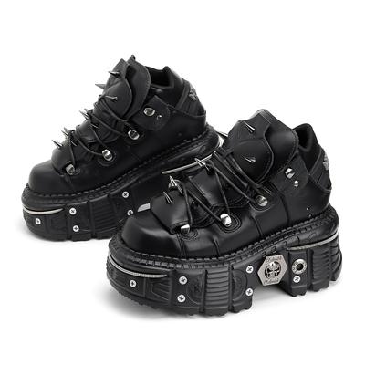 Pantofi de damă stil punk cu șireturi Înălțimea tocului 6CM Pantofi cu platformă pentru femei Cizme gotice de piatră Decor metalic Pantofi de femeie