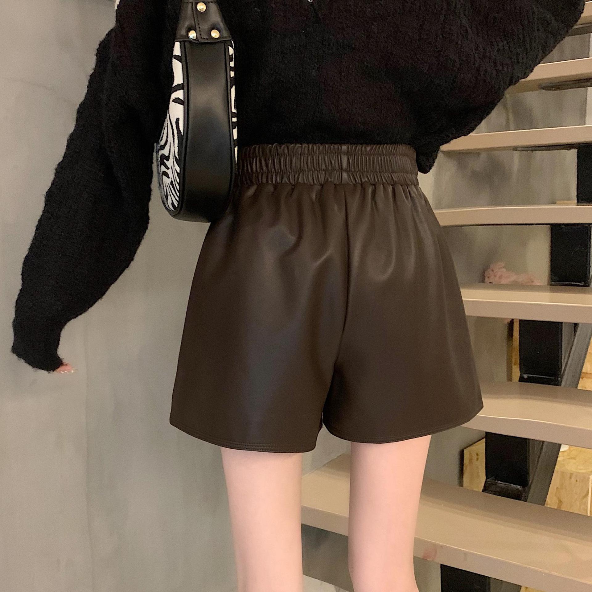 

Women s Sexy Wide Leg PU Leather Shorts Petite Elastic Waist Hot Pants Fashion Fall Winter Trendy Pants Mini Shorts Versatile Slim Fit Hot Pants XS коричневый