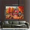 1 piece of 2D background fabric, a polyester fabric background depicting a red farmhouse and pumpkin scene.zyc