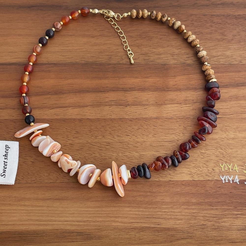 Holiday Style Natural Stone Beaded Necklace Women's Irregular Special-shaped Shell Collarbone Chain Niche Neck Chain with Jewelry