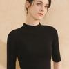 2021 Spring Knitted Half-High Neck Slim Pullover with Five-Point Sleeves