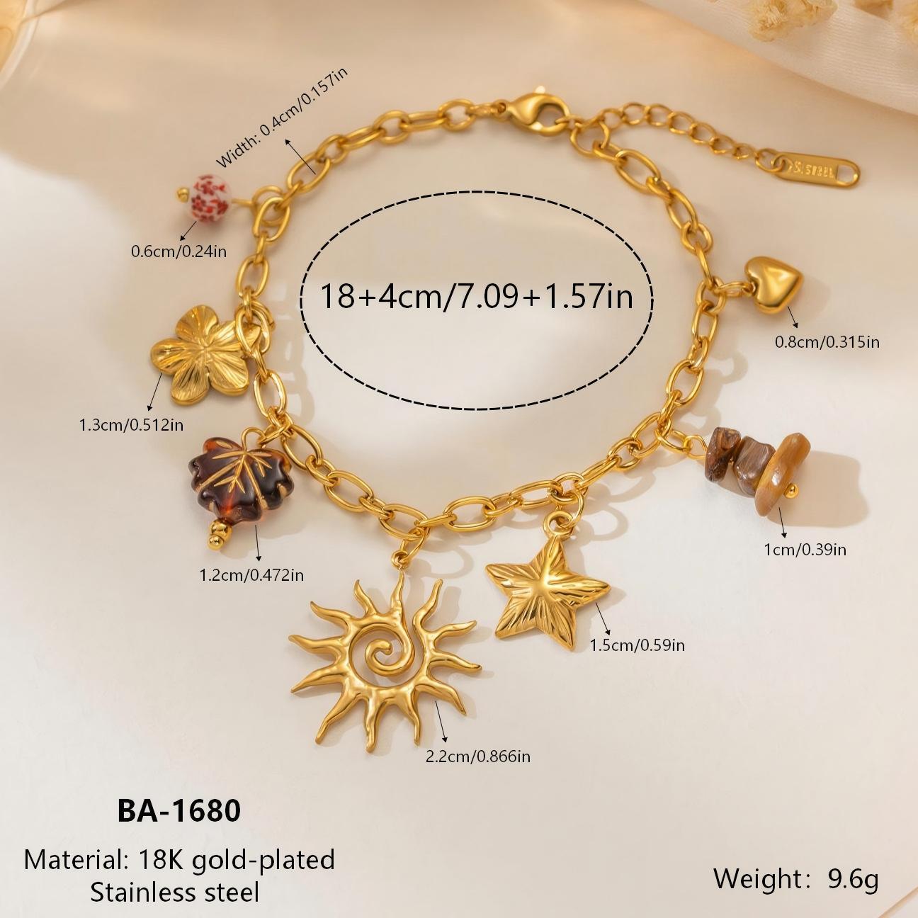 Retro Luxury Stainless Steel Heart  Tiger Eye Flower Pendant Bracelet - Adjustable Chain Adjustable Extension Chain
