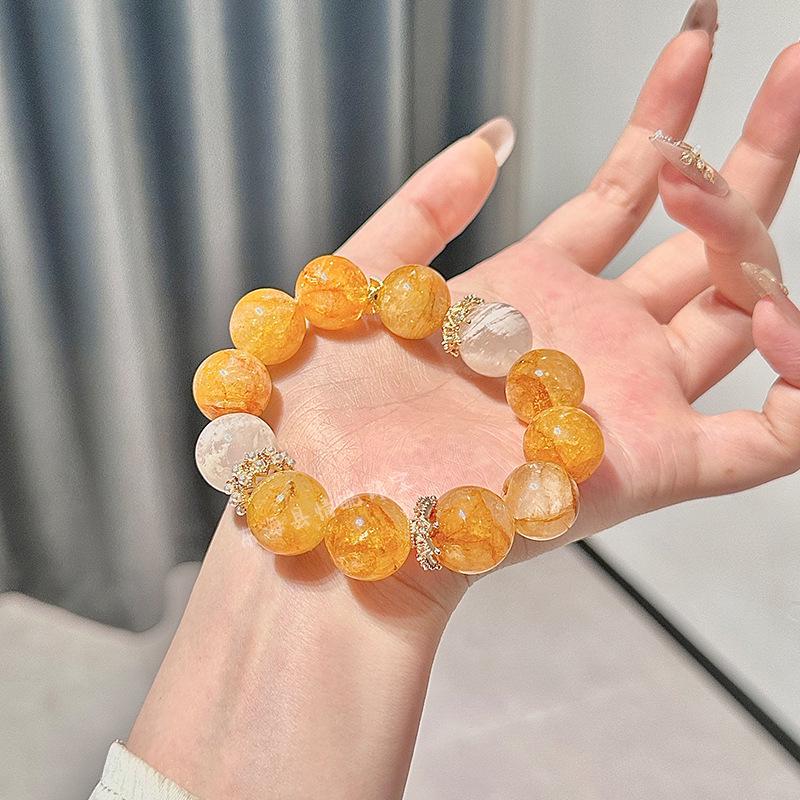

Yellow Phantom Quartz Bracelet - Natural Crystal Large Bead with Light Luxury Fashion Style.
