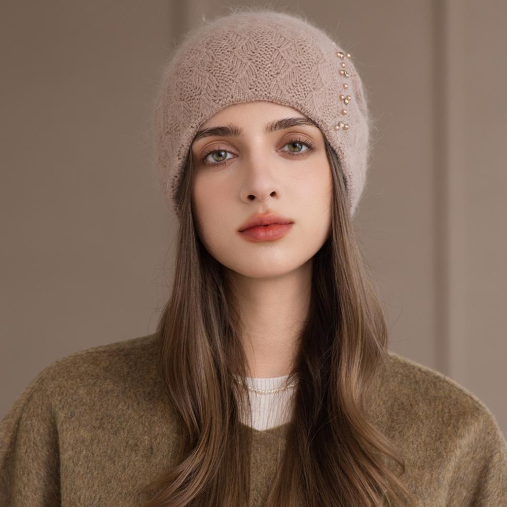 New Style Winter Women Hat Decorate Beanie Hat Rabbit Fur Blend Warm Winter Cap Y2K Female Casual Streetwear Knitted Hat