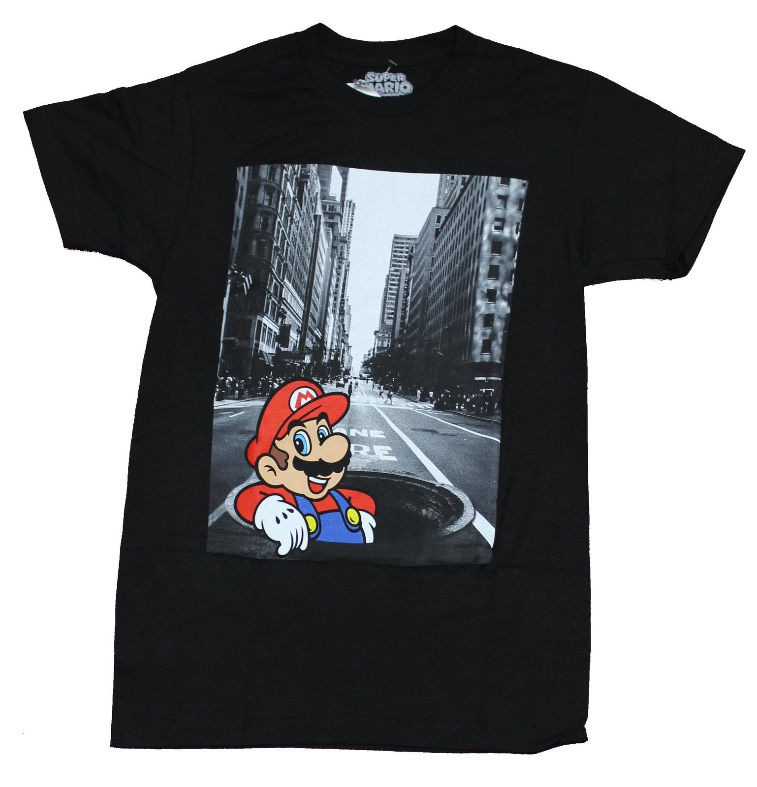 Super Mario Brothers Mens T-shirt Sewer Lid Popping NYC Mario Image S
