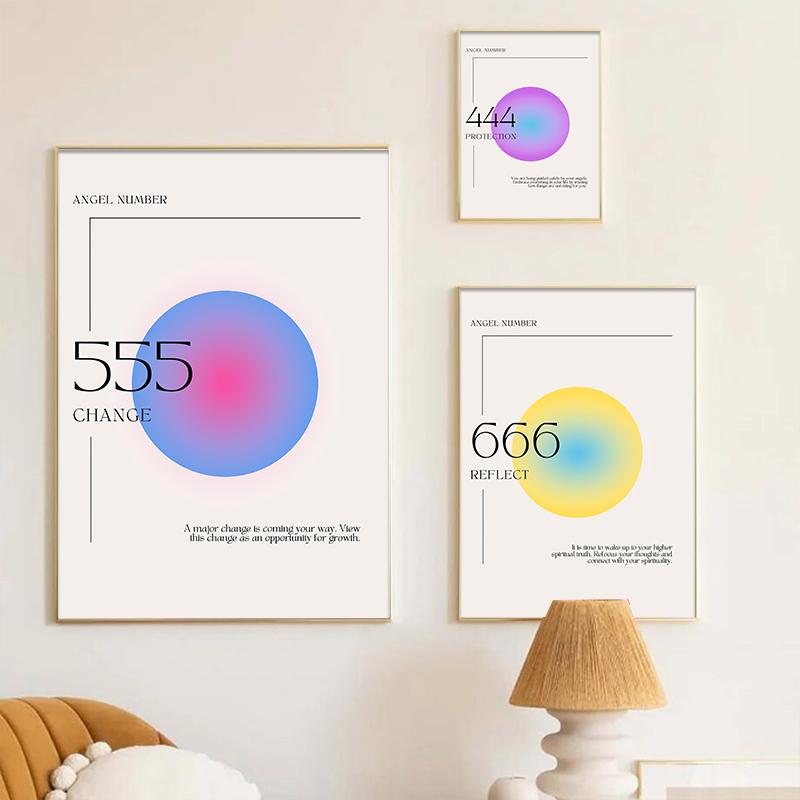 Gradient Spiritual Aura Angel Number Canvas Painting and Print Aesthetic Danish Pastel Poster Wall Art Picture Living Room Decor