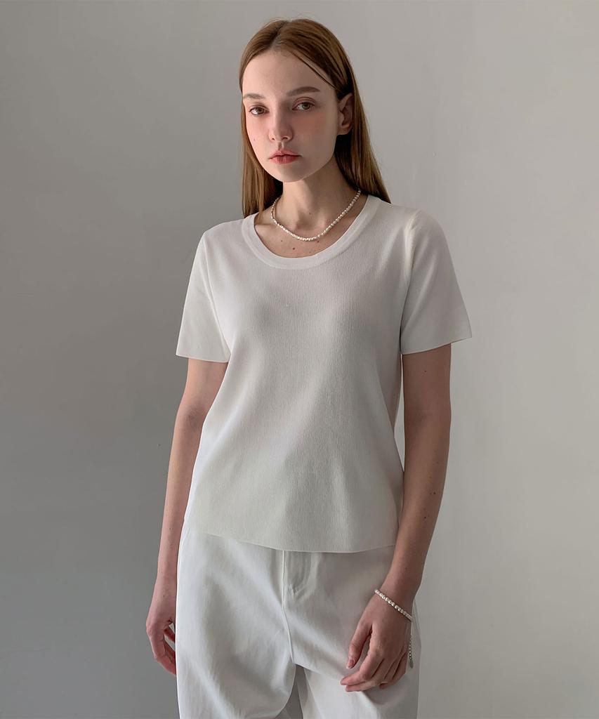 Baseukala Basic Round Ribbed Short Sleeve Knit (3Colors)