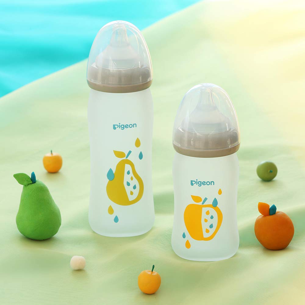 Glass Pigeon Breastmilk Feeling Baby Bottle Coating Fruits 0 Months and Up [Heat-resistant 240ml]
