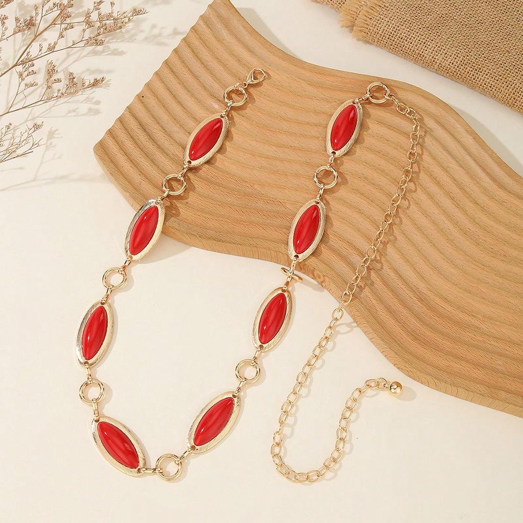Retro Red Light Luxury Metal Adjustable Oval Waist Chain Women's Belt