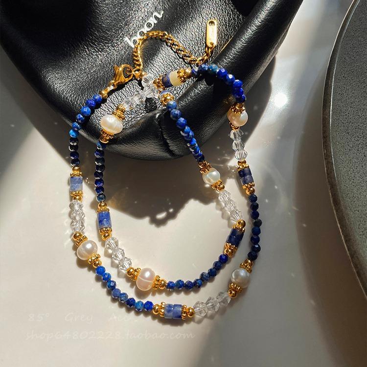 New Design 100% Natural Freshwater Pearl & Lazurite Stone 14K Gold Filled Female Set For Women Necklace Bracelet Gifts