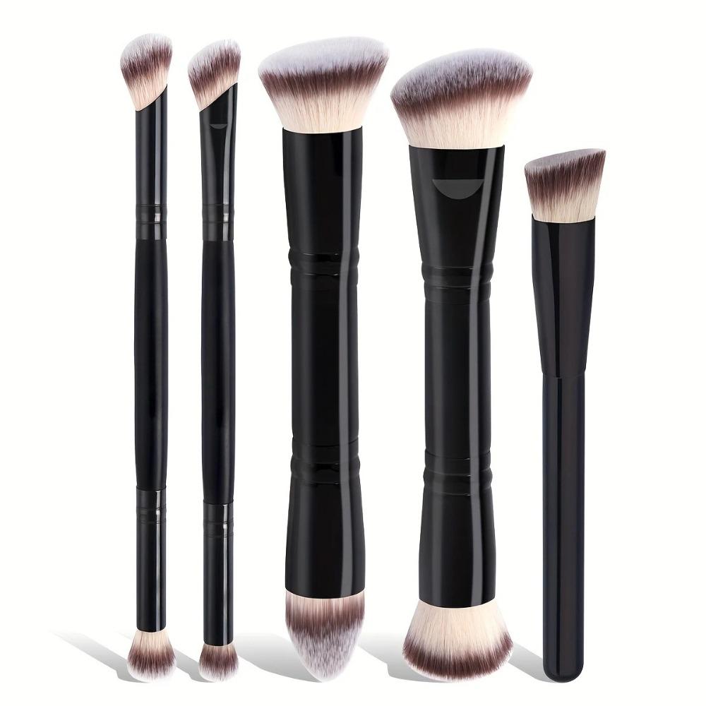 5PCS/Set Dual-Ended Foundation Brush Angled/Rounded Soft Bristles Loose Powder Brush Beauty Blending Contour Makeup Brush чёрный