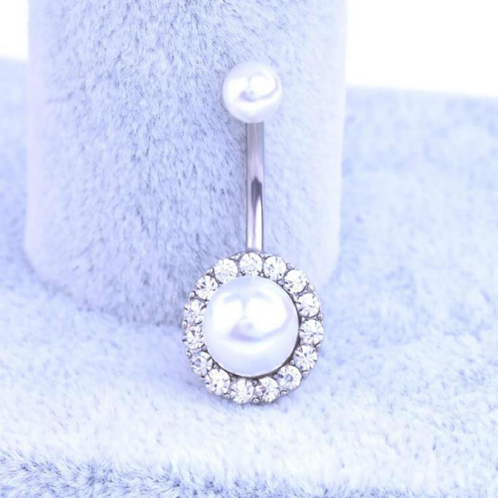 Fashion Faux Pearl Charm Belly Button Bar Barbell Navel Ring Lady Jewelry MIT