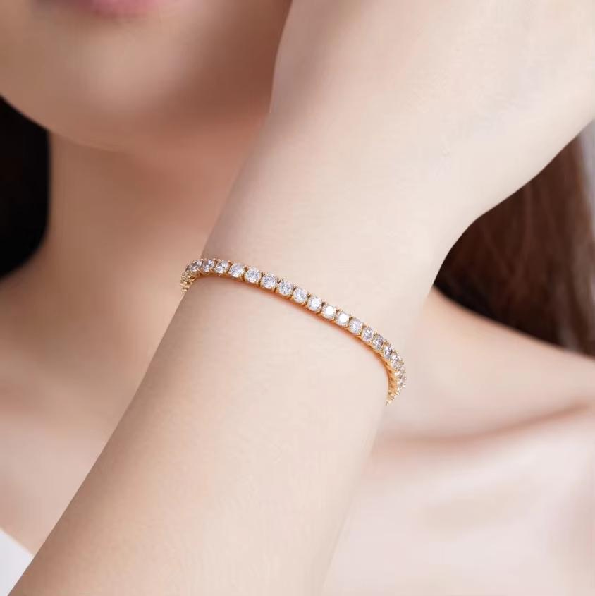 Handmade 14K 18K Gold Plated 7 8 Inch Man Hand Bracelet CZ Zircon Fashion Rhodium Plated Brass 17 18cm Women Tennis Bracelet