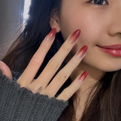 Wine Red Cat Eye Nail Stickers: Gradient, Removable, Handmade, High-Grade Whitening Finish.