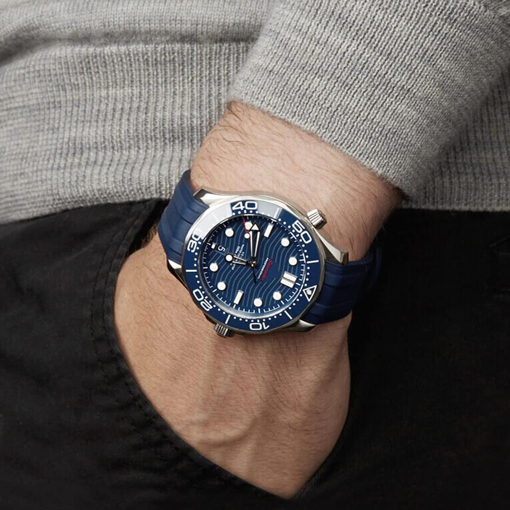 Watch Strap OMEGA Belt Watch Band Compatible with Omega Soft Silica Gel Silicone Rubber Belt Stainless Steel Buckle Durable Omega Seamaster Omega