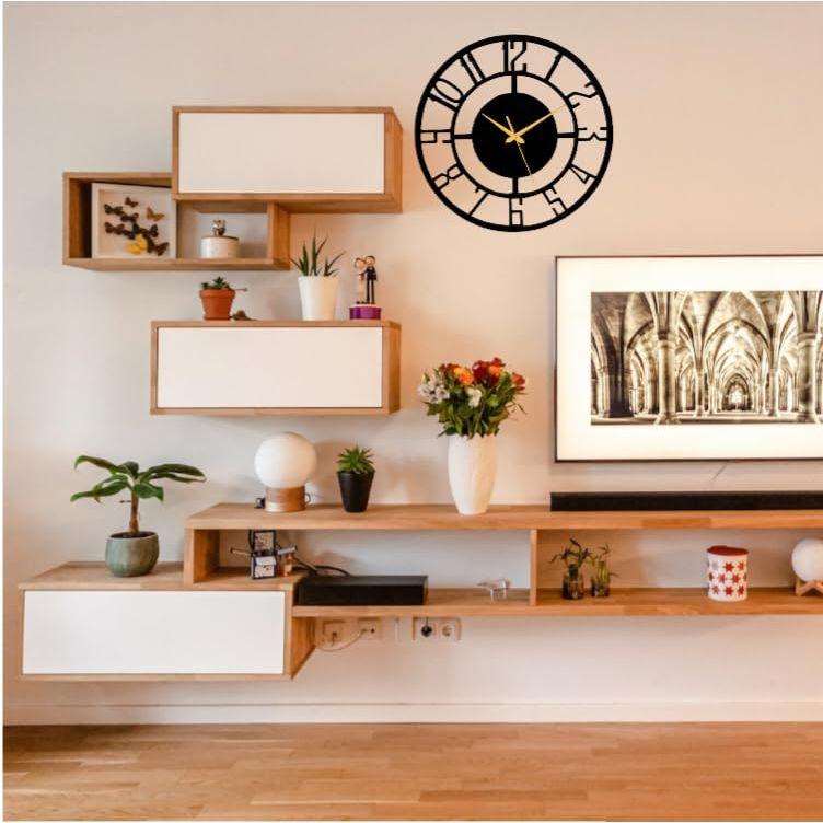 Ceas de Perete din Lemn pentru Living, Dormitor, Birou, Bucătărie, Casă și Hol, Ceas de Perete Modern de Dimensiuni Mari Antichizat pentru Decorul Casei (Diametru 30 cm)