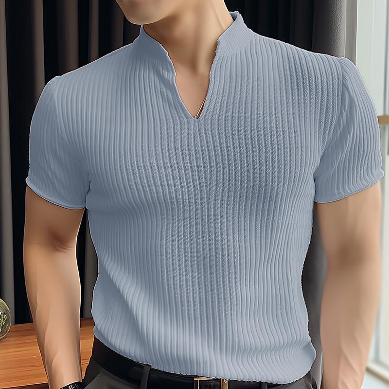 

INCERUN Летние мужские тонкие футболки с короткими рукавами и V-образным вырезом в полоску 2XL синий