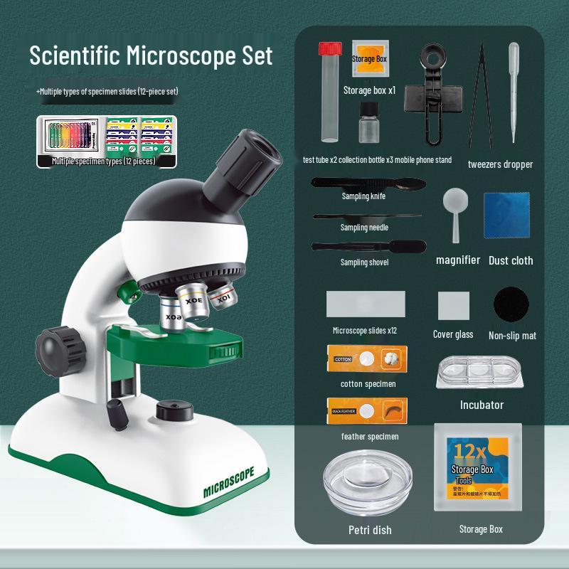 Children's Science Microscope Set, 1000x-1200x, Ideal for Elementary to Junior High School Experiments