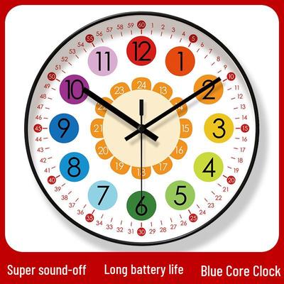 Ultra-Quiet Children's Wall Clock for Early Education with Time Recognition, Silent Operation, Perfect for Kindergarten Classrooms and Student Use.