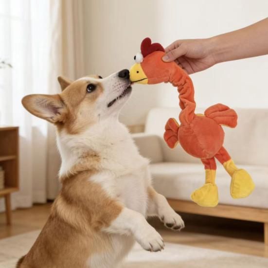 Plush Squeaky Dog Toy Long Neck Bird Dog Chew Toy Soft Stuffed Rooster Puppy Teething Toy for Dogs Interactive Play Tug-of-War