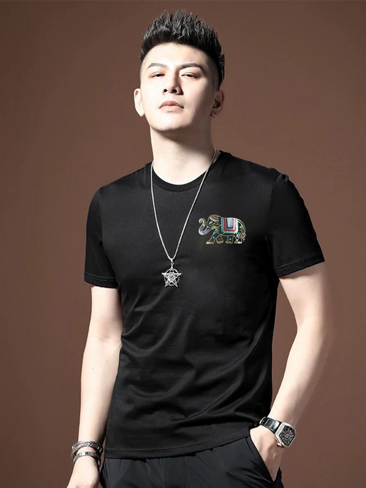 European Style Short-Sleeve T-Shirt for Men, Trendy 2025 Summer New Round Neck Slim Fit Mercerized Cotton Half-Sleeve Base Shirt for Men