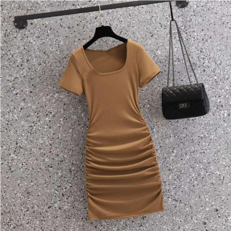 

Юбка Ice Silk с утягивающей талией и бедрами, женское трикотажное мини-платье с короткими рукавами, трикотажные платья для вечеринок XXXXL жёлтый