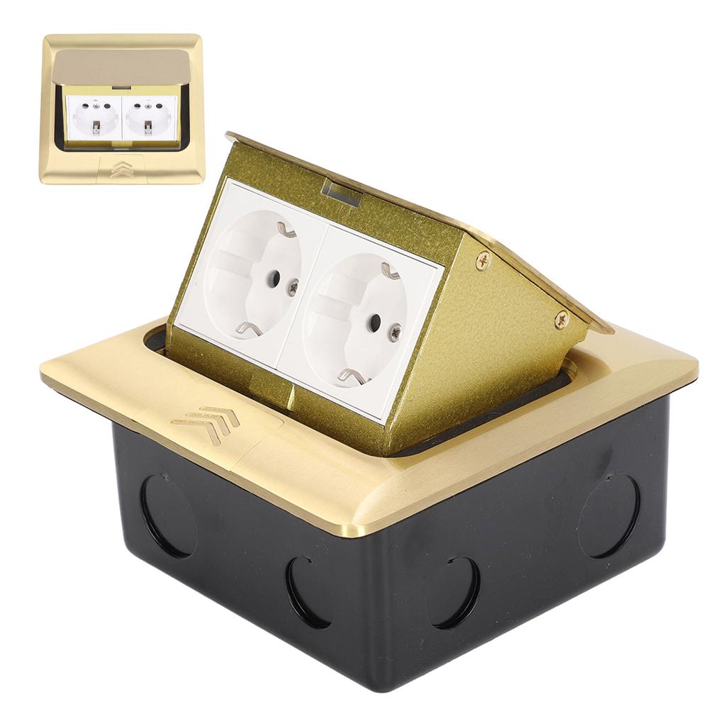 Pop Up Floor Outlet EU Standard 2 Position Desktop Receptacle Socket Brass Golden 16A AC250V