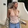 French retro romantic floral print deep V vest women's lace-up halter holiday wind neck sling