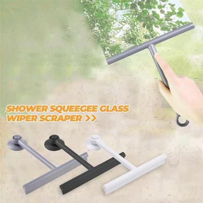 Shower Squeegee Scraper With Handle Glass Wiper Mirror Cleaner With Sucktion Cup Bathroom Silicone Cleaning Tool