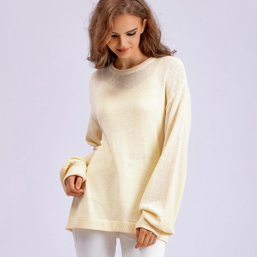 Women's Autumn Winter Knitted Pullover Sweater O-neck Full Sleeve Loose Knitwear Top Solid Color