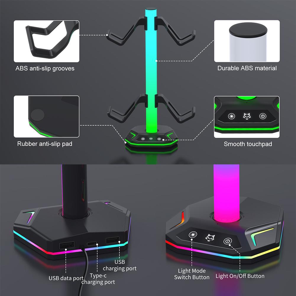 New RGB Headset Stand 9 Light Modes for Desk Controller Stand Hanger Headphone Holder for PS5/PS4/Xbox/Switch Pro Gamepad