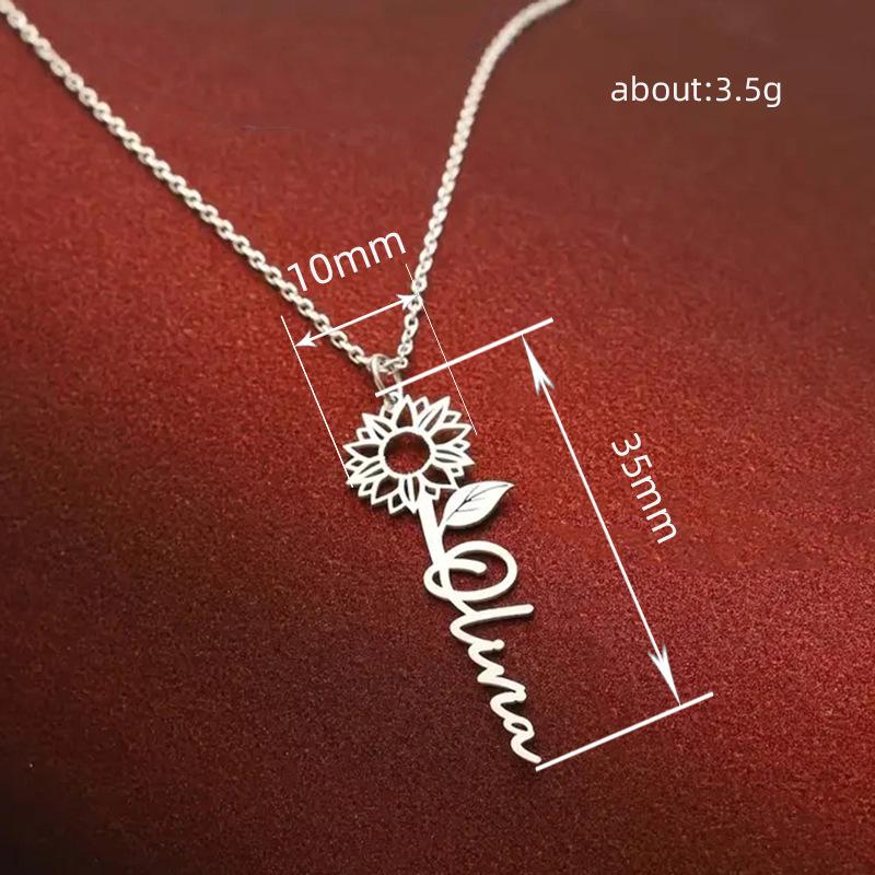Personalized Sunflower Name Pendant Necklace for Women, Custom Gold Tone Minimalist Jewelry