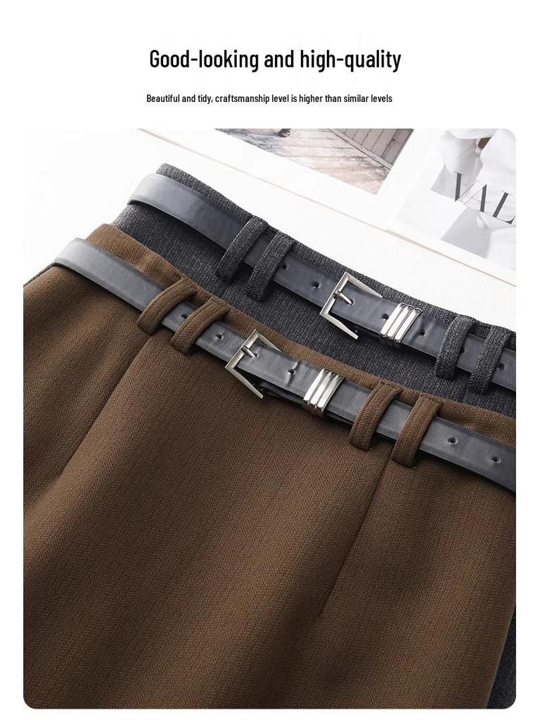 Women's Gray Wool A-line Midi Skirt - High Waist, Slimming, Professional Winter 2024