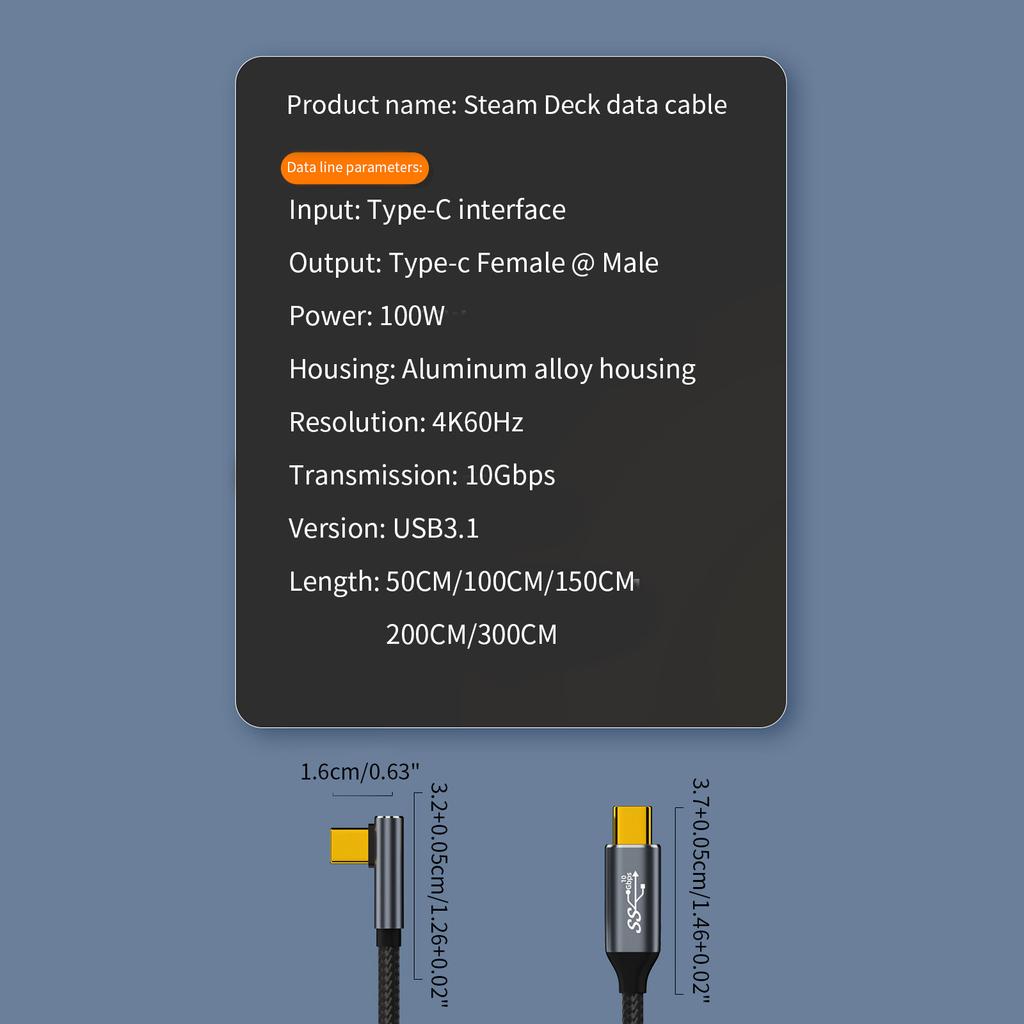Cablu USB C la USB C 3.1 Gen2 90 de grade Tip C Cablu de 100 W Ieșire video 4K60 Hz 5 A Livrare energie Cablu de încărcare pentru Pad PC