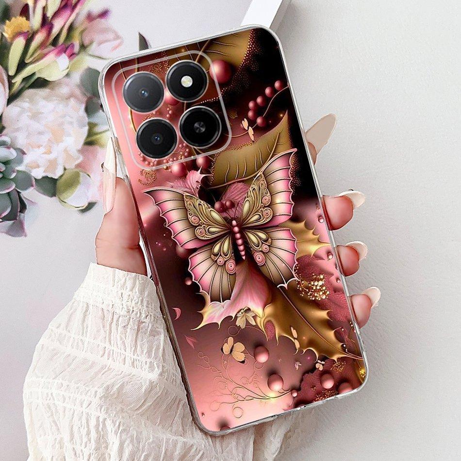 Phone Case For Honor X5b Plus X6b X7b X8b X9b 5G Elegant Flower Cat Painted Soft Silicone TPU Cases
