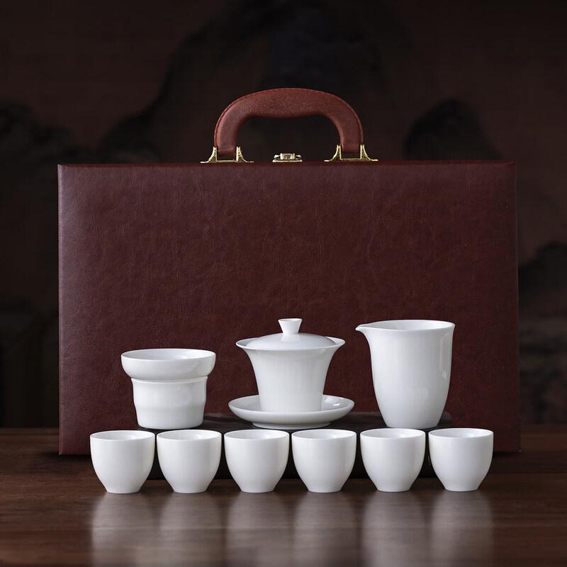 

Pure White Ceramic Tea Set with Gaiwan and Agarwood Cup