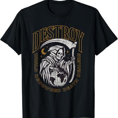 Destroy Grim Reaper Military Angel of Death Retro Tattoo T-Shirt