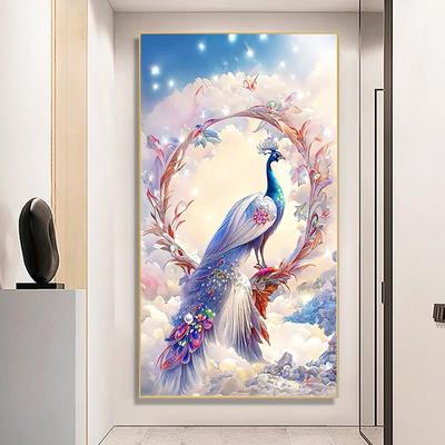 5d Diamond-painted Living Room with Vertical Diamond Embroidery, Dazzling and Luxurious Peacock Mosaic Art DIY Crystal Diamond