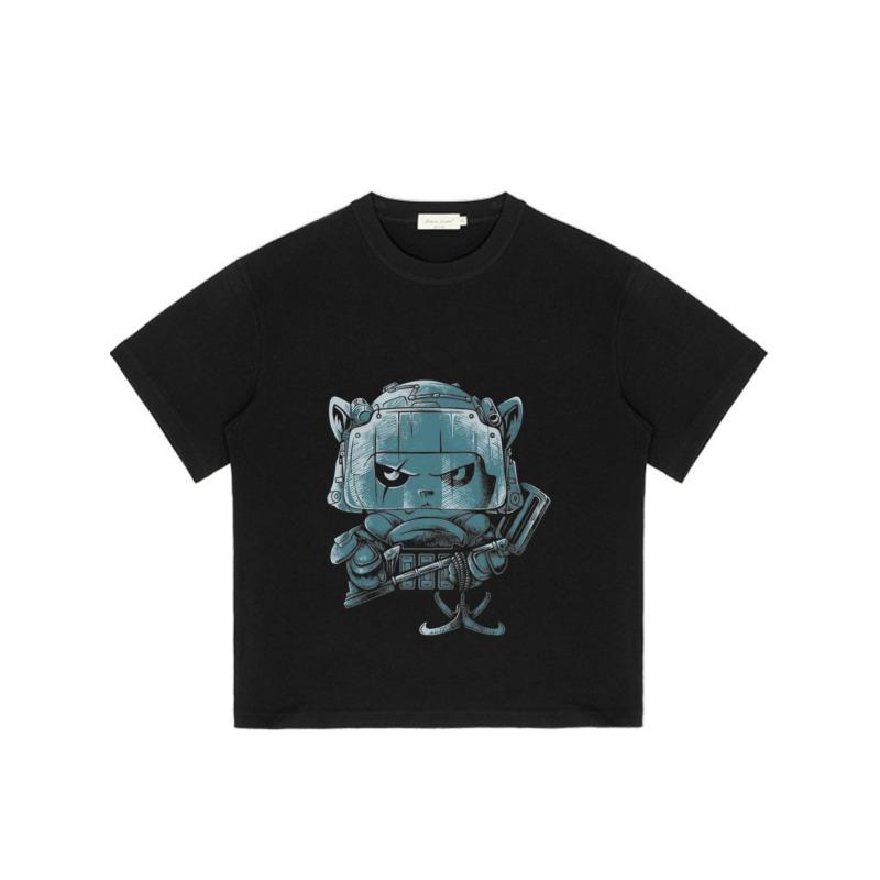 Black T Shirt with Robot Cat Graphic Print for Casual Wear